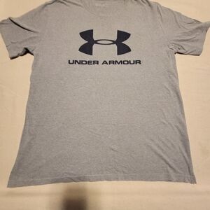 Under Armour Men's Light Gray Tee with Navy Logo XL